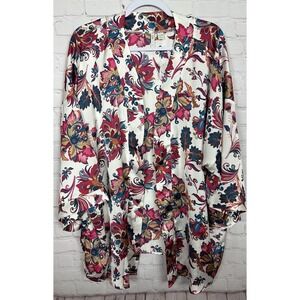 Cato Craft Treasure Gardenia floral satin‎ kimono open cardigan sz 18 20W NWT